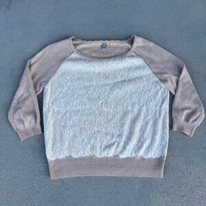 Knitted & Knotted Anthropologie Tan Lace Front Raglan Sweater Medium
